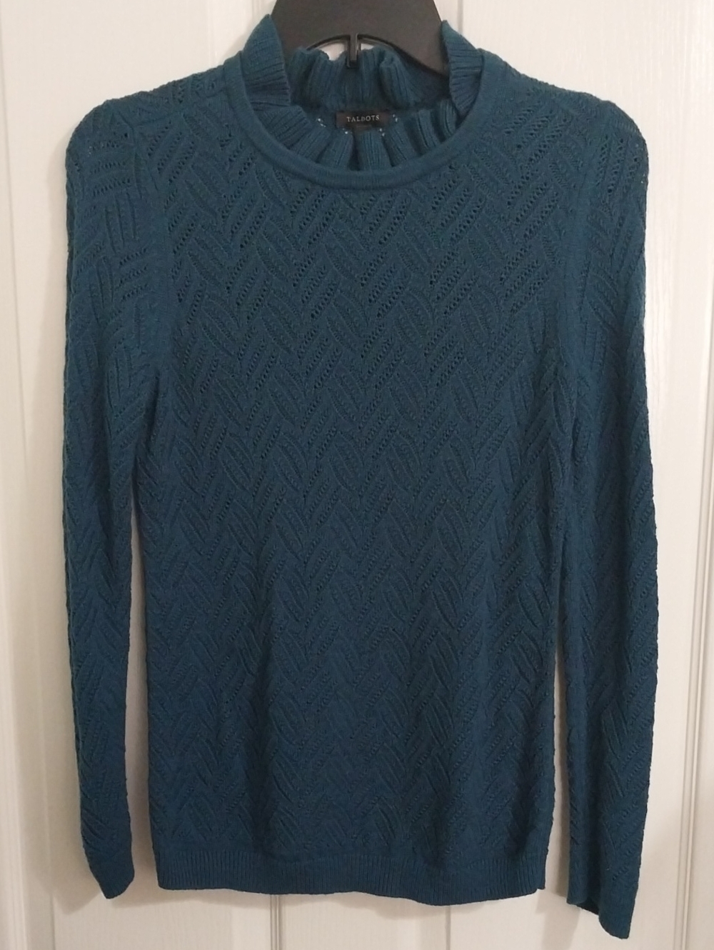 Sm Talbots Teal Cable Knit Crewneck Sweater Women's Coporate Chic Classic Prep